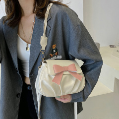 弓ソリッドカラーの小さなバッグ女性のための 2025 新しいレトロファッションプリーツカジュアルファッションツイストショルダーストラップクロスボディバッグ