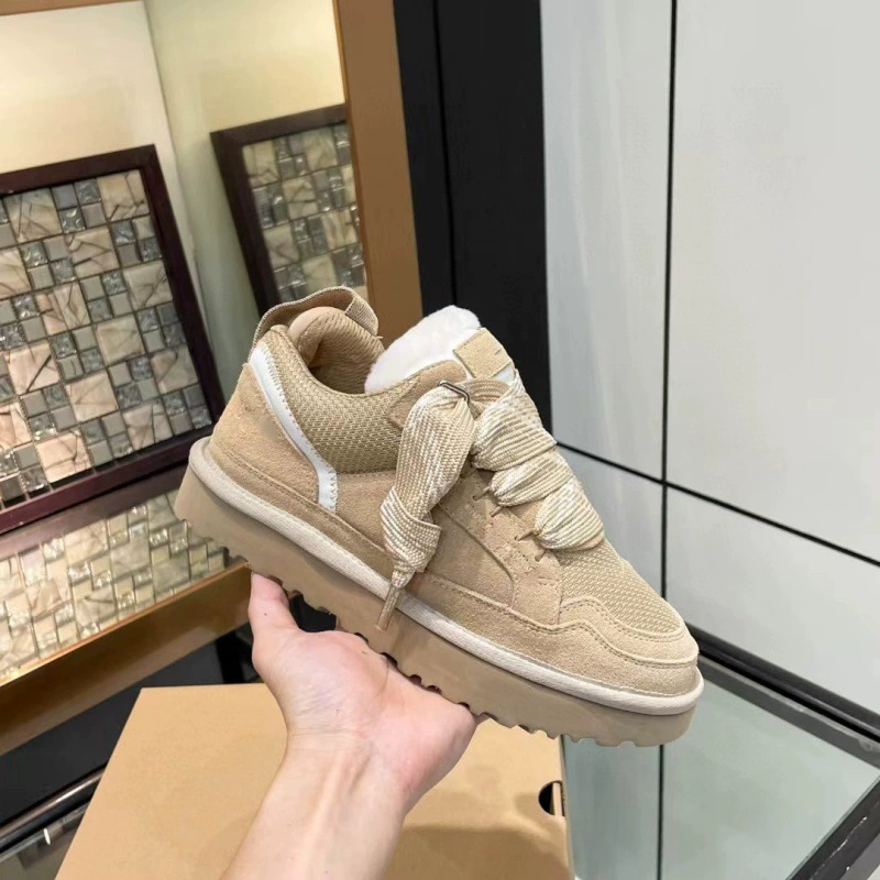 Новые женские шерстяные сапоги на осень/зиму 2024: модные, удобные, универсальные, с круглым носком, на плоской подошве, повседневные, на шнуровке