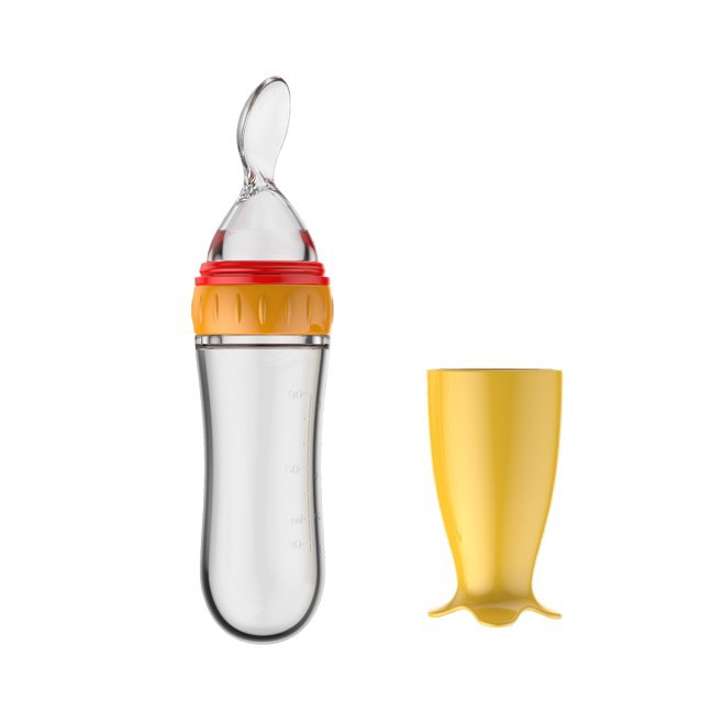 Nuevo bebé de silicona suave cabeza de pasta de arroz botella de alimentación del bebé squeeze cuchara niños suplemento alimenticio botella de pasta de arroz cuchara 90ML