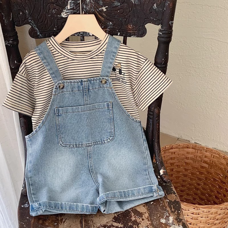 儿童背带裤夏季薄款女童百搭五分裤中小童韩版吊带裤男童休闲耐用