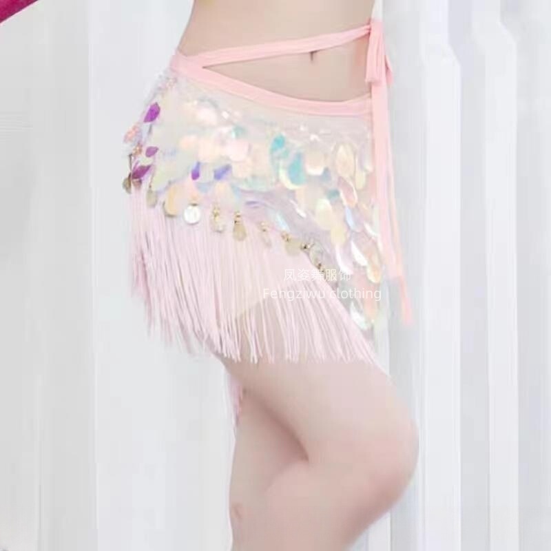 Belly Dance Halloween Sexy Tassel Sequins Hip Towel Indian Dance Waist Chain Oriental Dance Practice Dress Hip Skirt