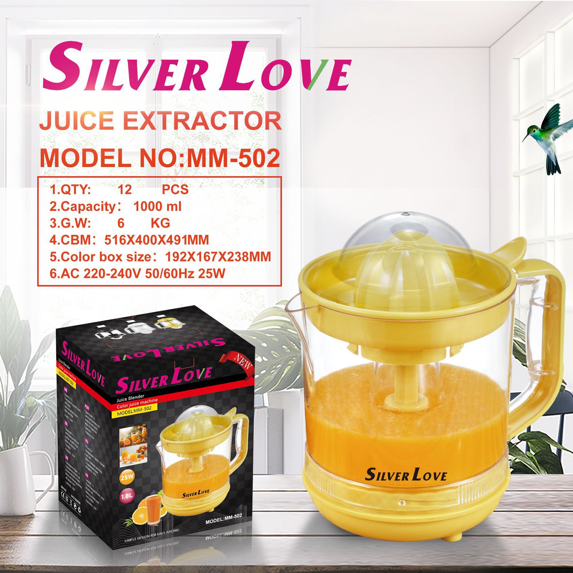SILVER LOVE, máquina de jugo de naranja portátil, máquina de jugo de gran calibre, máquina de separación de residuos de jugo