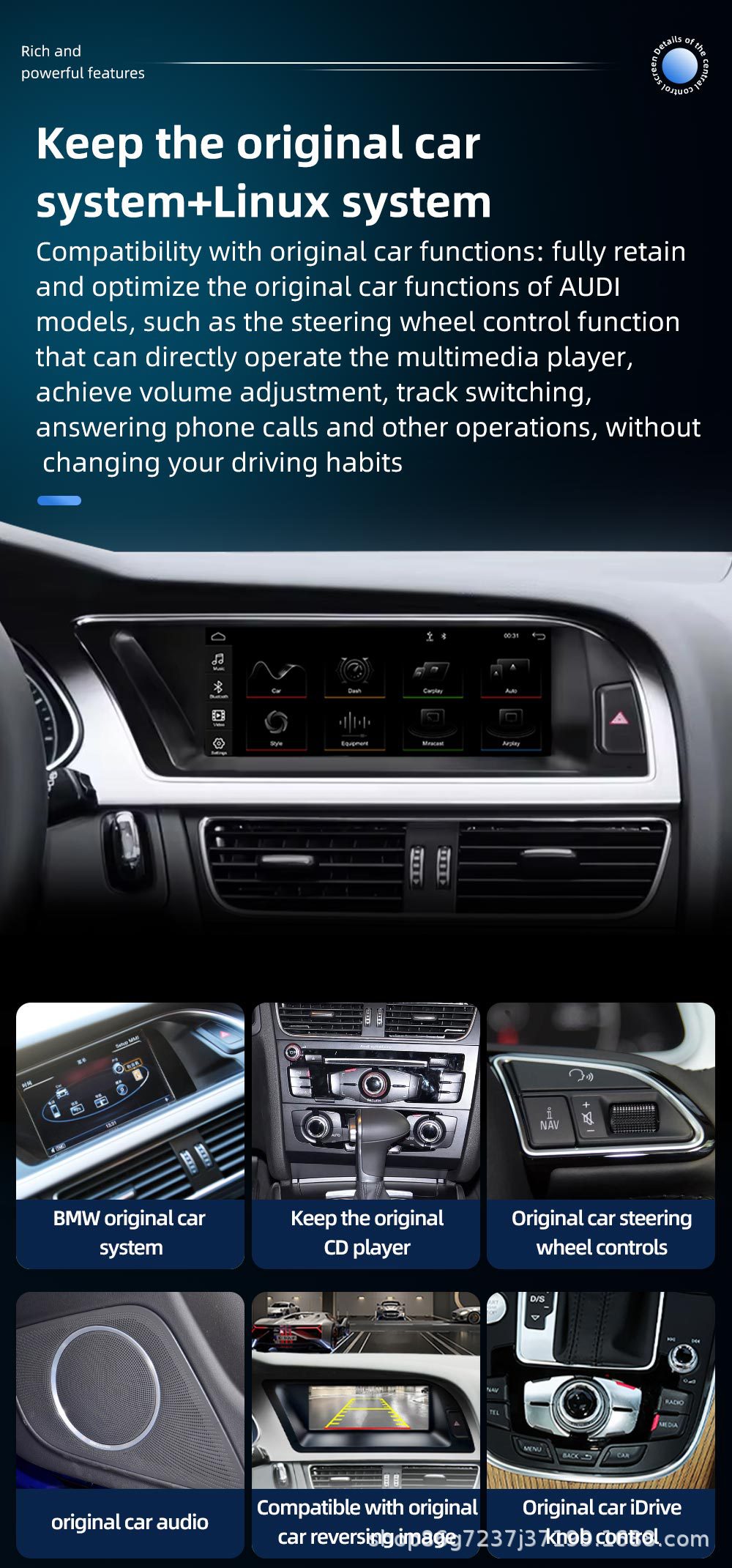 Suitable for Audi A4 B8 8.8inch Navigation Central Control All-In-One Machine Bluetooth Player Carplay Car Navigation