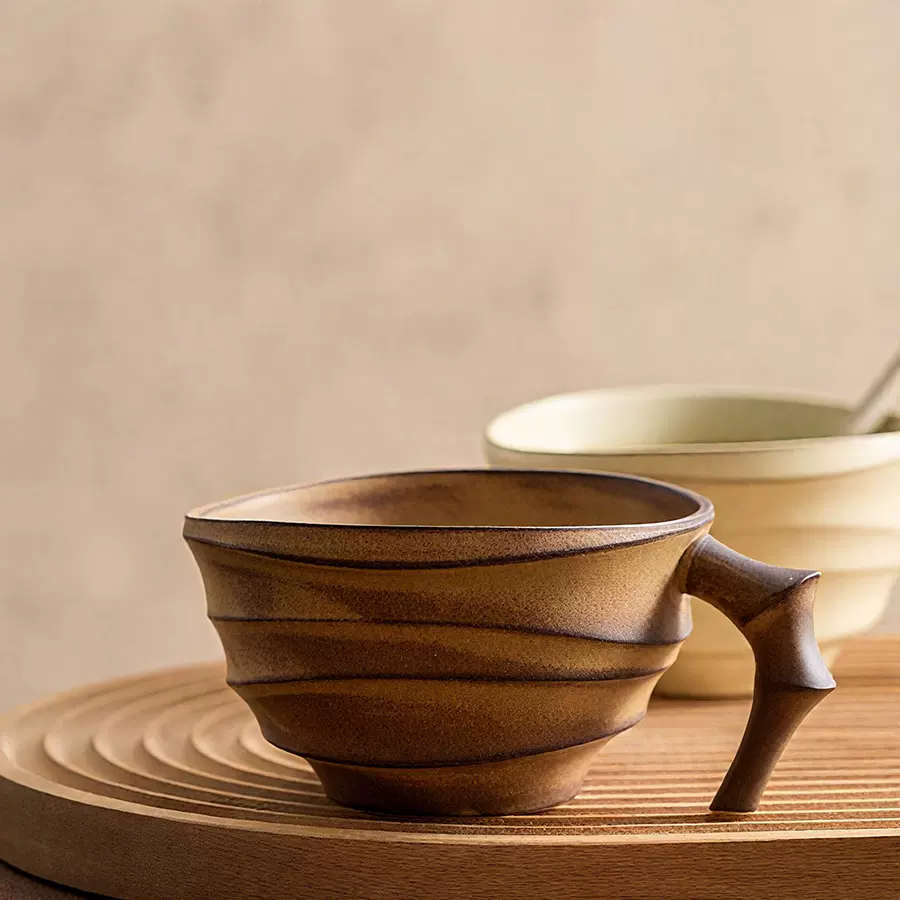 陶瓷杯 竹节 创意设计 高颜值 早餐牛奶杯 咖啡杯 喝茶泡茶 轻奢