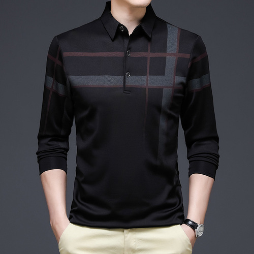 秋季新款长袖T恤男士韩版青年翻领弹力修身POLO衫时尚男装打底衫