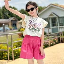 女童夏季套装2025新款儿童时髦短袖夏装休闲女孩洋气两件套图片色