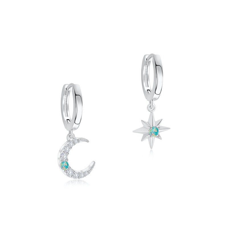 1 Par Estilo Simple Estrella Luna Enchapado Plata Esterlina Pendientes De Gota display picture 23