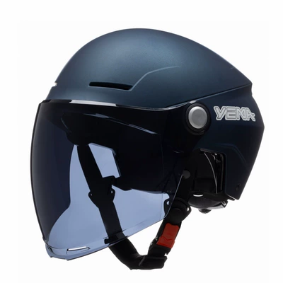 Motosiklet kaskı (dəbilqə) helmet electric car women's summer - matte-blue-with-long-black-tea
