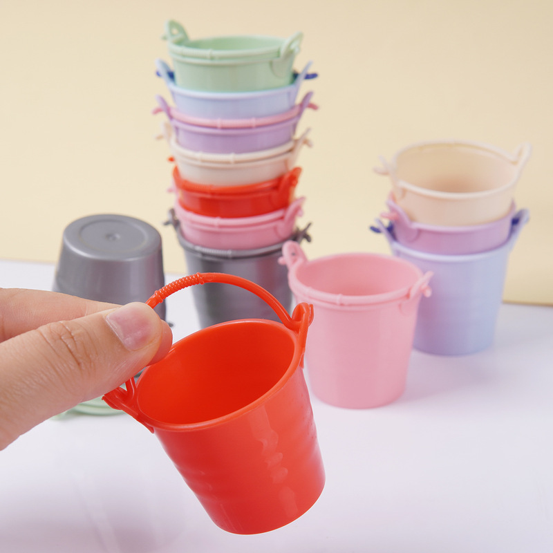 Simulated Miniature Retro Bucket Water Scoop Mini Kidsren's Beach Bucket Play House Toy Miniature Scene Shooting Props
