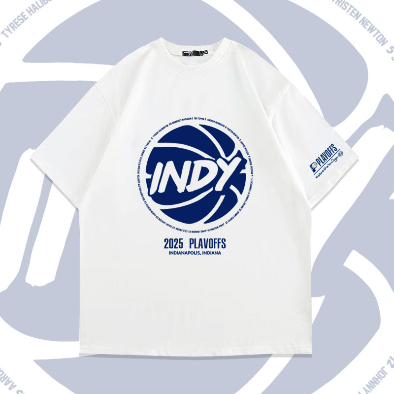 Playoff Pacers Same Style Indy Home Style Summer Pure Cotton Round Neck Short-Sleeved T-Shirt Harry Burton Championship