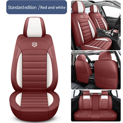 Cross-Border Amazon Car Seat Cushion, All-Season, Full Leather, Fully Covered, Wear-Resistant, Breathable, Car Interior Seat Cushion Cover (Universal seat cover) - martha-red-white-single-seat-standard