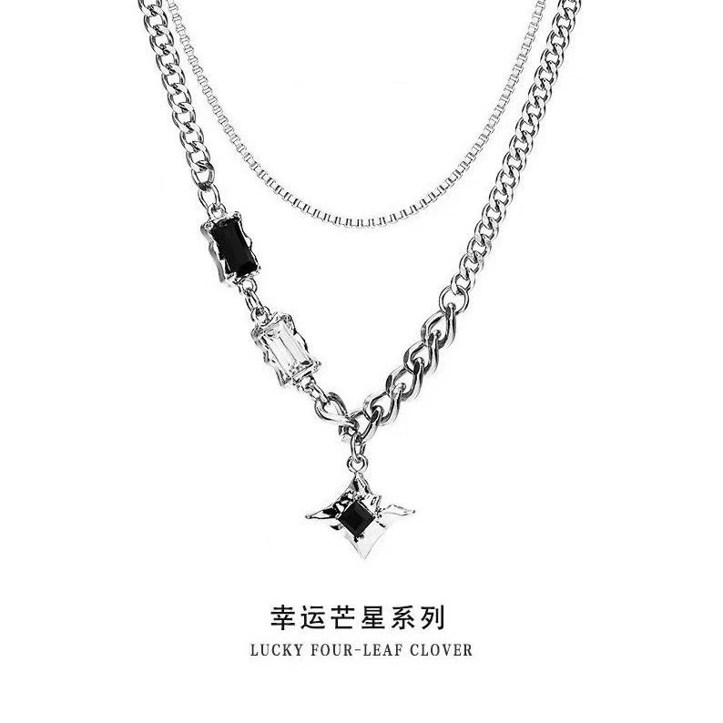 Mangxing Double-Layer Stacked Necklace for Men, Versatile, High-End, Handsome Titanium Steel Non-Fading Necklace for Women, Light Luxury Jewelry Wholesale