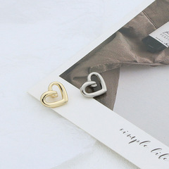 Yodo STUDIO Simple Little Black Heart Button Women's Top Knit Cardigan Silver Button