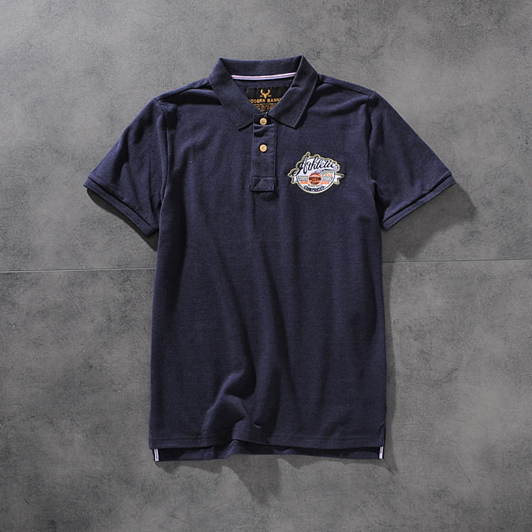 Modern banner American minimalist 100 simple embroidered wash men's turn collar short-sleeved POLO shirt M704 4