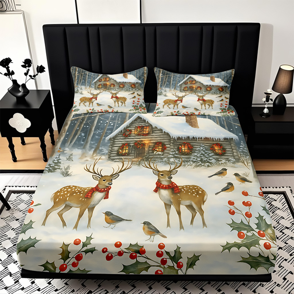TEMU / JIT Mattress Mattress Set Navidad patrón de impresión digital HD ropa de cama para diseñar