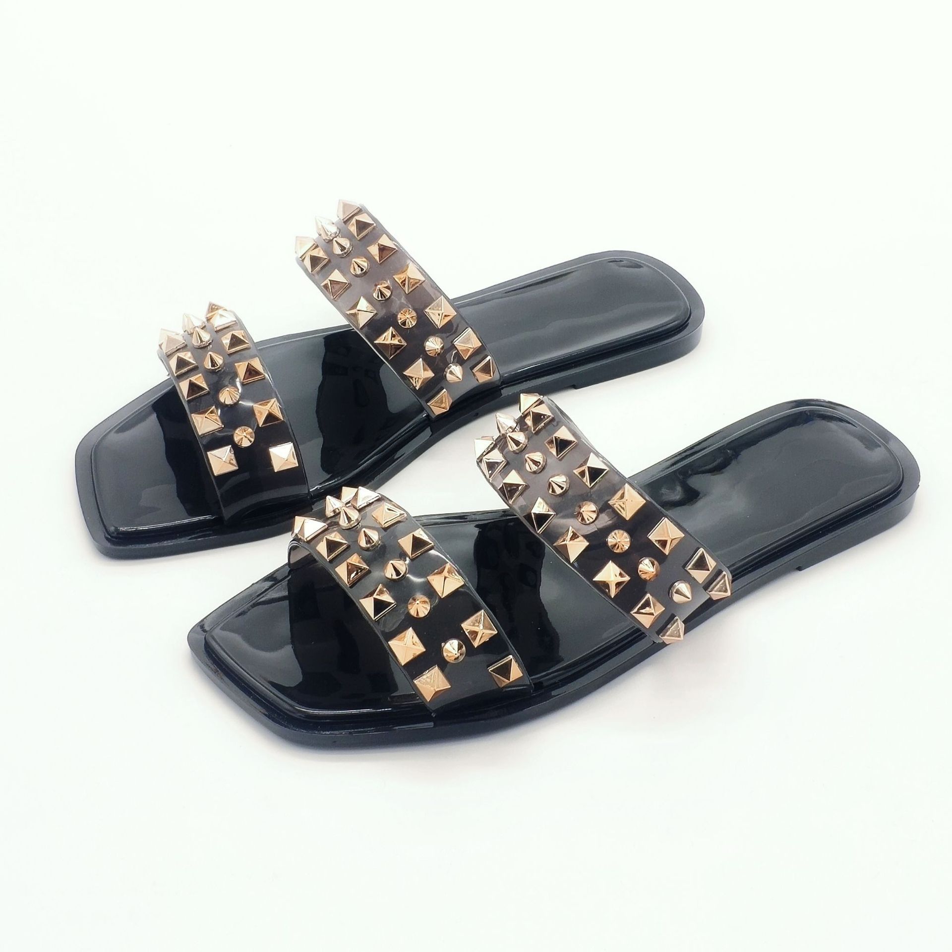 Crystal sandals, flat bottomed anti slip beach flip flops, fashionable jelly slippers for external wear_voghion.com