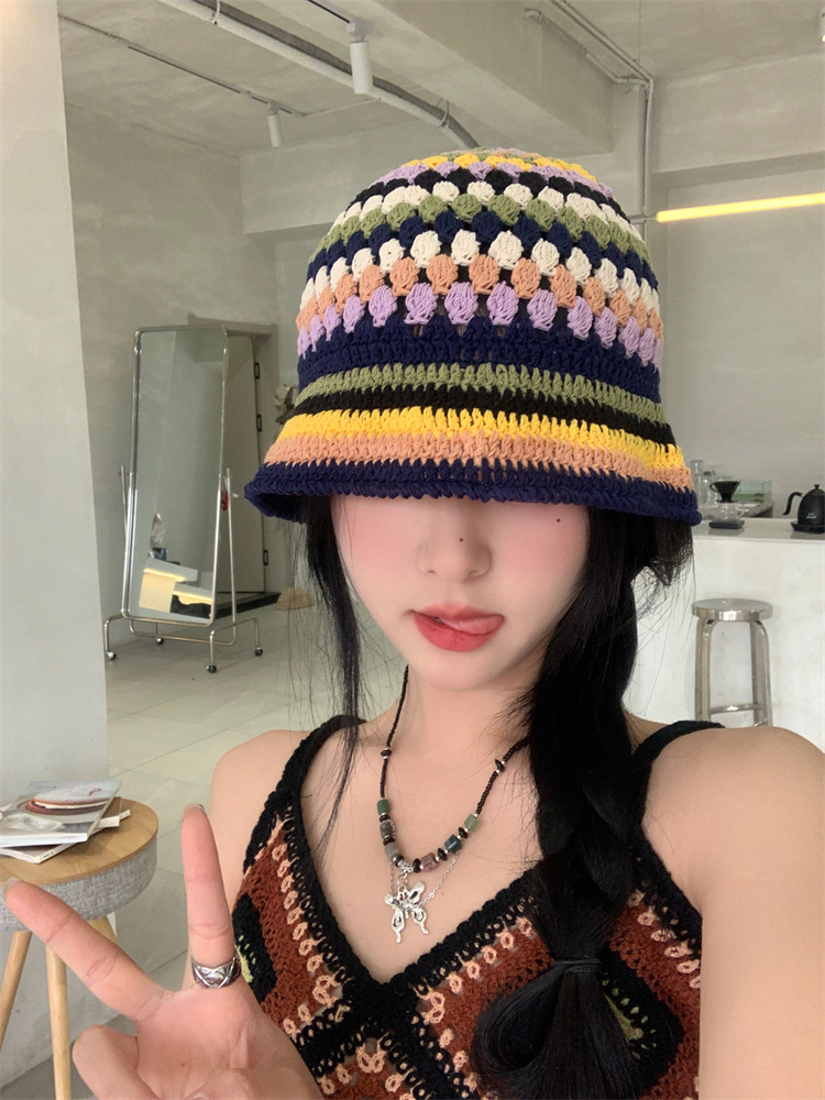 Colorful Rainbow Striped Knitted Fisherman Hat