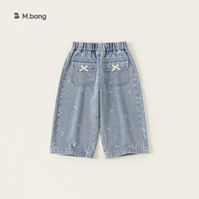 宥宝童装春秋新款女宝直筒裤蝴蝶结韩版女童裤子秋季儿童牛仔裤