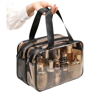PVC干湿分离双层洗漱包大容量便携旅游透明防水收纳包洗浴化妆包