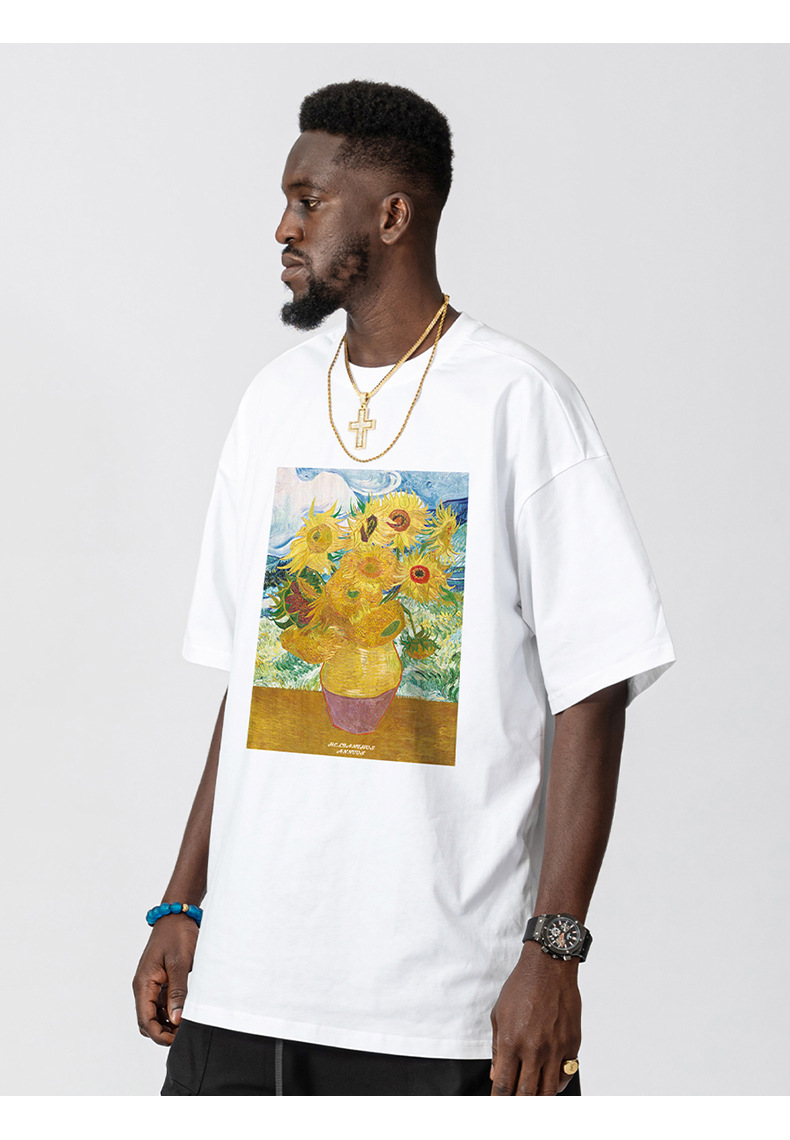 Mode américaine peinture à l'huile à manches courtes t-shirt hommes demi manches coton ample oversize Couple costume T-shirt_voghion.com