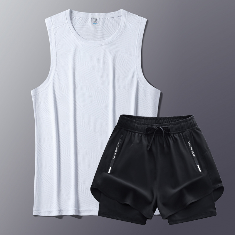 Trajes de chaleco de fitness para hombres, trajes deportivos para hombres, trajes de fitness de dos piezas, 2025 nuevas camisetas de verano rápidas