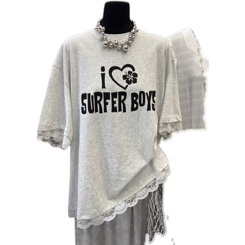 2024 夏の新韓国ファッションイントレンド甘いニッチステッチレースシャツレター半袖 Tシャツ女性のトップ|undefined