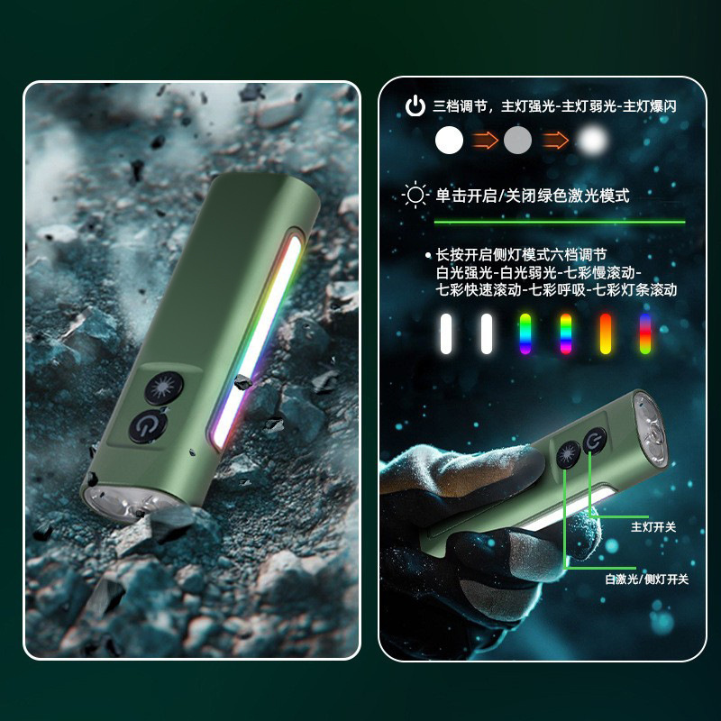 铝合金USB充电工作灯长方形EDC工作灯多功能激光灯便携多色温批发|undefined