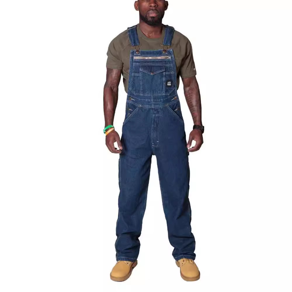 Europäische und amerikanische Herren-Latzhose aus zerrissenem Denim_voghion.com