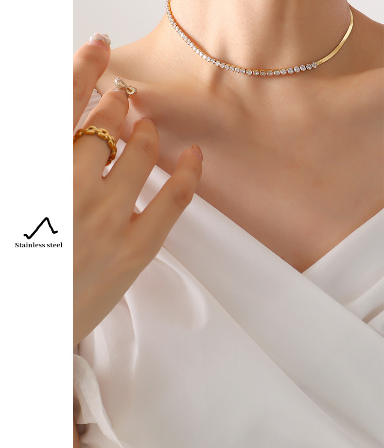 6g Weight Zircon Inlay Material Bracelets, Necklace Classification Necklace + Jewelry Quantity Holiday Occasion Titanium Steel Material Women'S Gender Lady Titanium Steel Zircon Bracelets Necklace 4