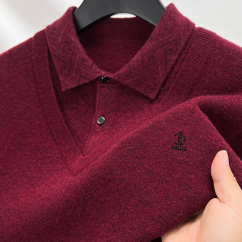 100 순수 양모 스웨터 남자 옷깃 가짜 투피스 스웨터 뉴 푸위안 스웨터 올 매치 니트베이스 셔츠 탑