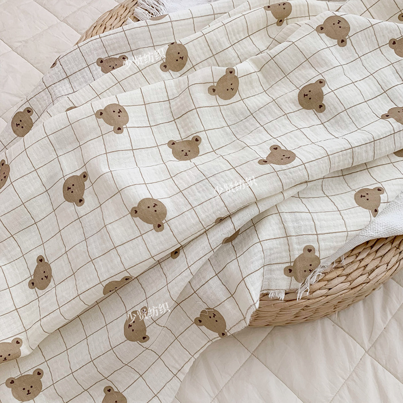 ベアーかわいい植物砕花綾純綿生地子供服生地パジャマスカート手作りdiy生地|undefined