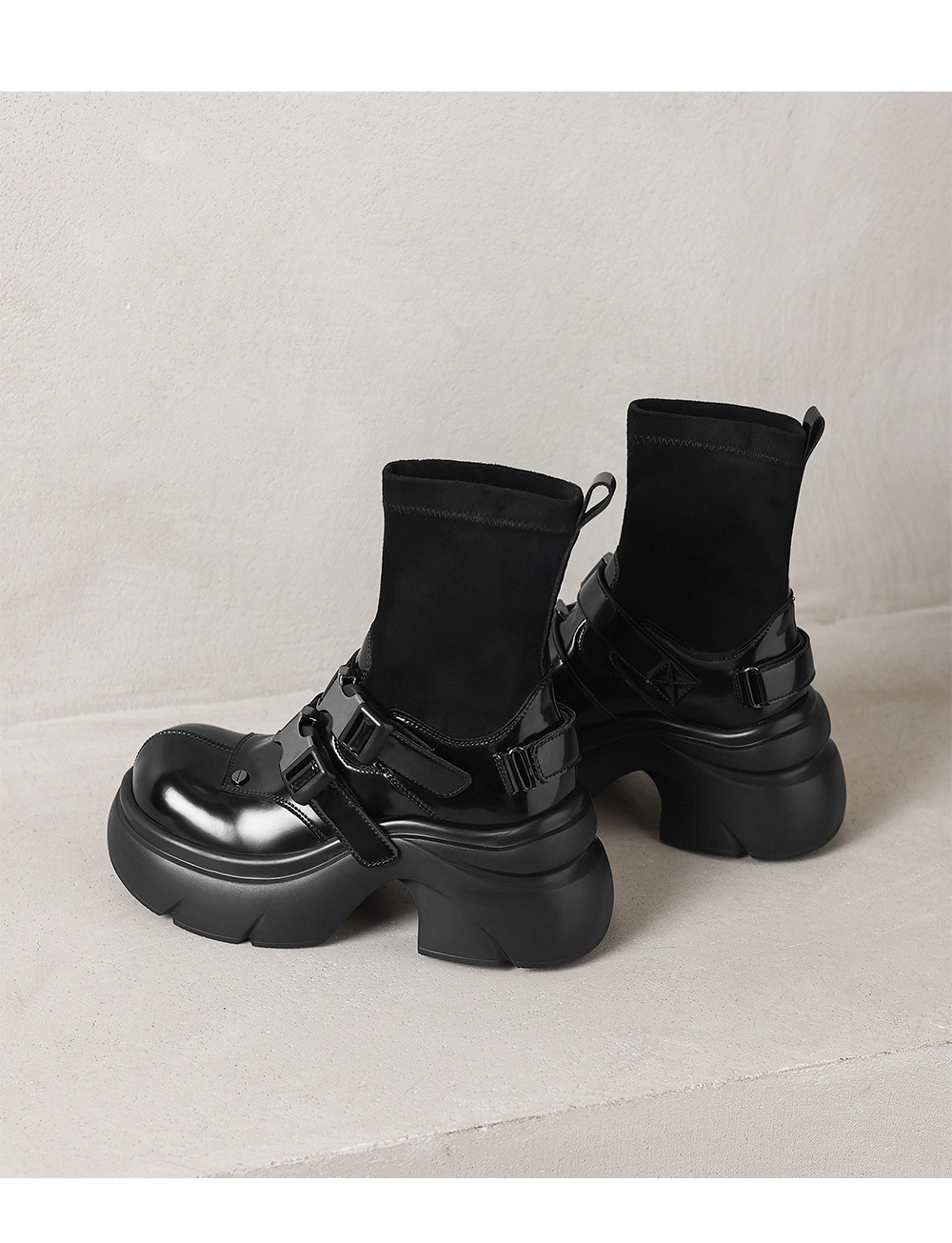 Boot ngắn nữ đế dày phong cách Anh khóa thắt lưng, form ôm chân co giãn — Lớp lót đơn ống dài màu đen, Lớp lót đơn ống ngắn màu đen, Lớp lót nhung dài màu đen, Lớp lót nhung ngắn màu đen chi tiết 14