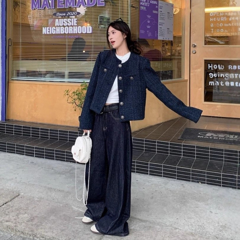 法式小香风外套女装秋季2025新款超火减龄休闲蓝色短款韩系上衣服|undefined