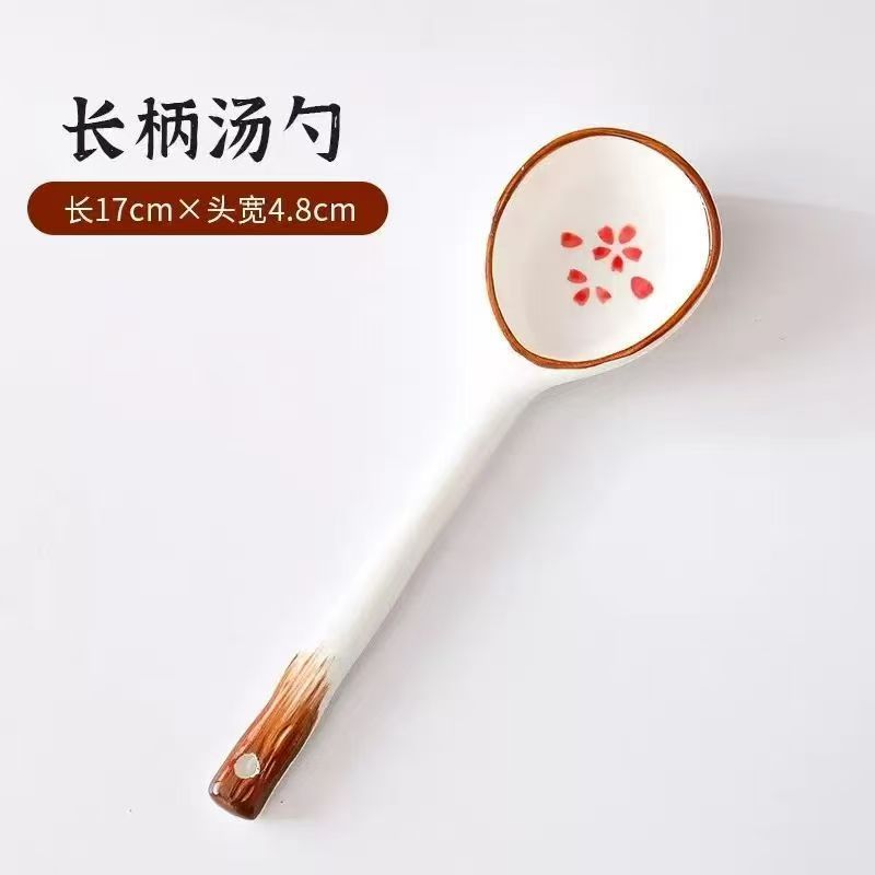 Cuchara de cerámica de color esmaltada cuchara de mango largo cuchara encantadora cuchara de arroz cuchara de arroz cuchara de torsión cuchara de cabeza redonda