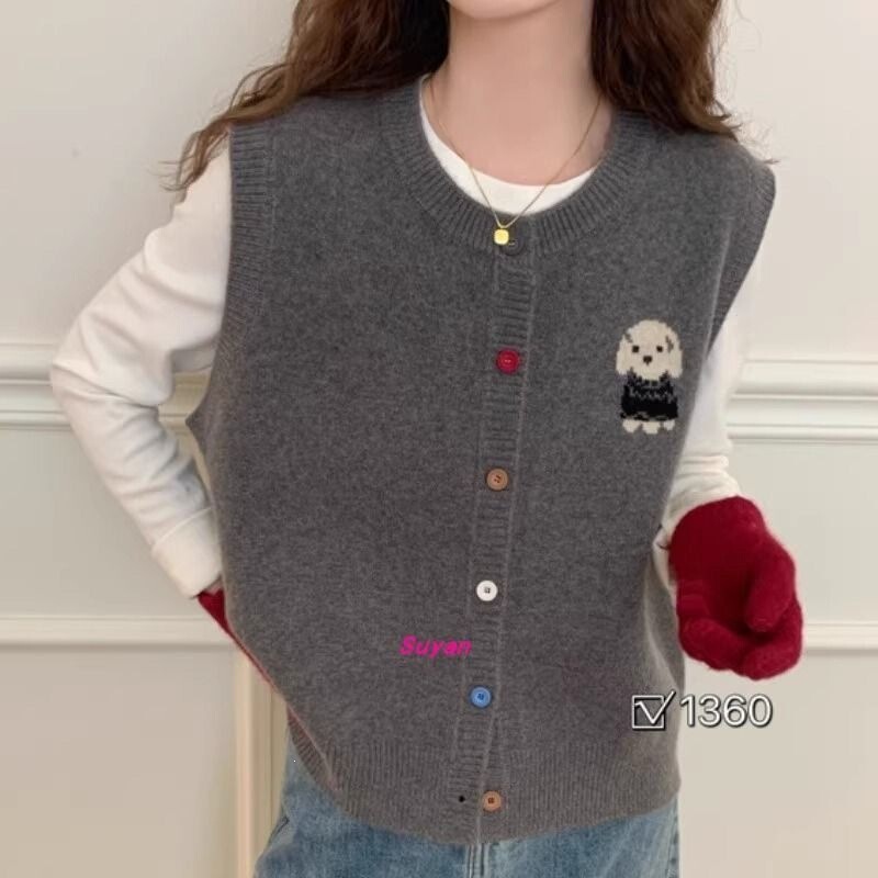 [Yangyang Family] Women's Versatile Knitted Sweater Vest Cardigan, Sleeveless Sweater, Layered Vest, Thickened