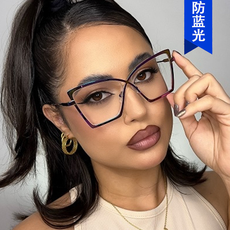 X Cross Glasses Frame Large Frame Cat's Eye Metal Anti-Blue Light Flat Mirror Women's Personalized Internet Popular European and American Fashion Glasses Frame X Cross Glasses Frame Large Frame Cat's Eye Metal Anti-Blue Light Flat Mirror Women's Personalized Internet Popular European and American Fashion Glasses Frame