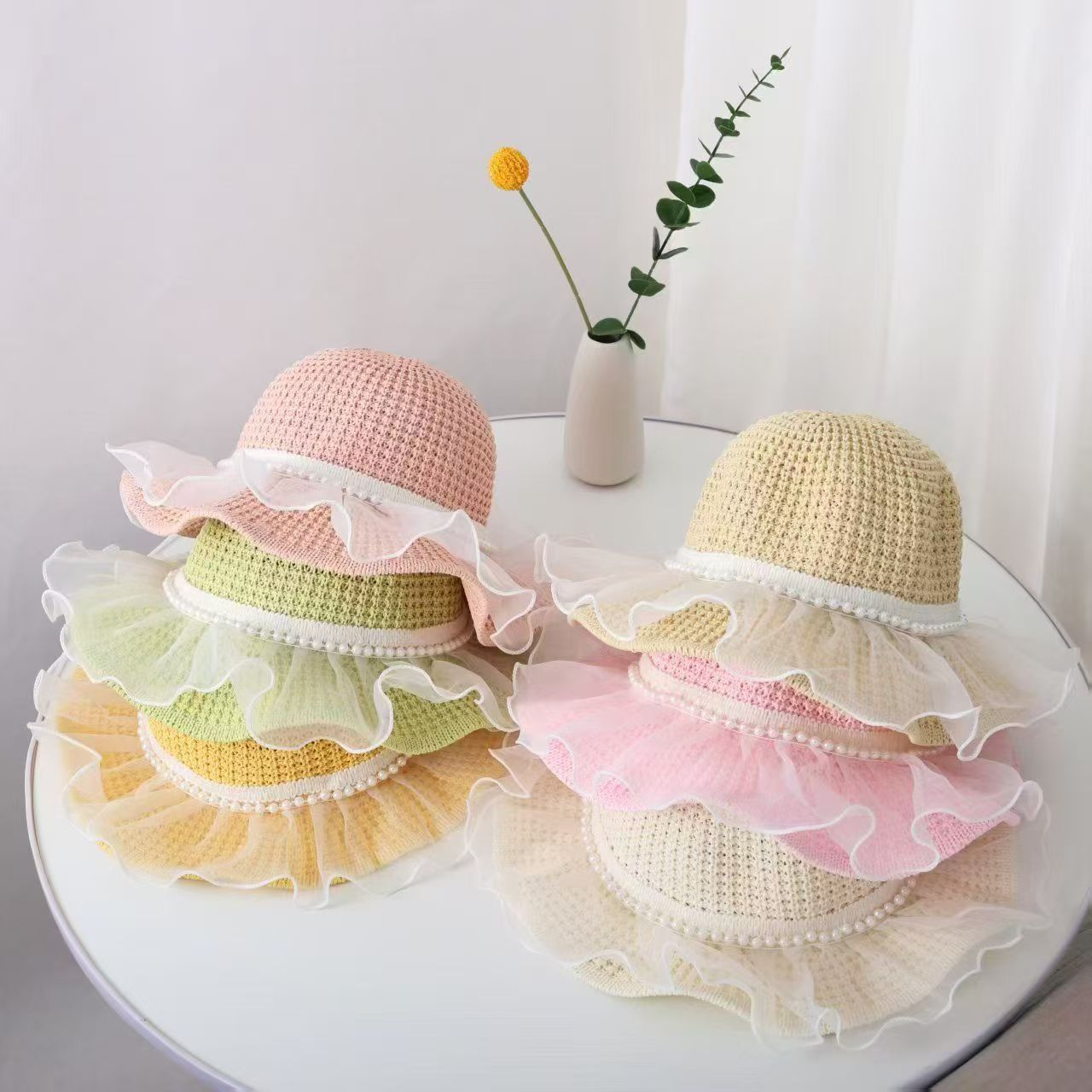 girls‘ shade netting gauze hat girls‘ straw hat children‘s sun hat baby princess sun hat bucket hat beach