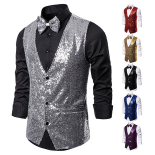 Men's stage costume small sequined vest vest studio photo host singer MC vest MJ33