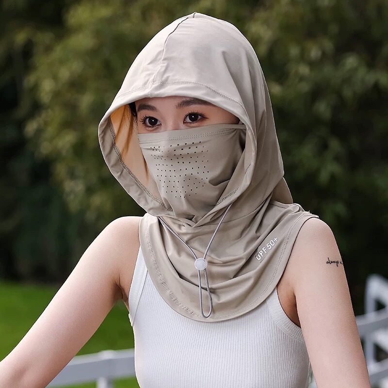 日焼け止めマスク帽子一体夏の日よけ帽子女性全顔氷糸通気マフラー車乗りフェイスタオル保護首|undefined
