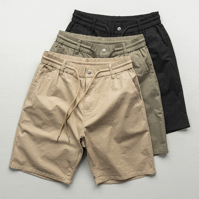 Summer Plaid Texture Casual Shorts 2026 Thin Style with Drawstring Elastic Waist Loose Fit Five-Point Pants Men's Breathable Pants