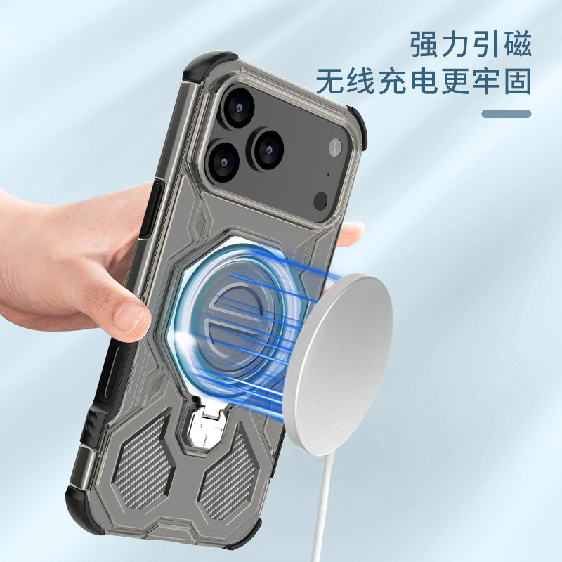 新しいモデル Apple シリーズ携帯電話ケースエアバッグ落下防止 ipone17 スタンド磁気透明携帯電話保護カバー|undefined