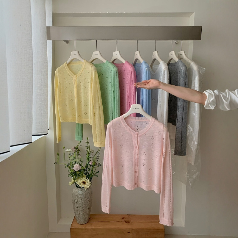 Sweet, Gentle, and Cute Lace Hollow-Out Knit Cardigan for Women, 2026 Spring/Summer Korean Style Simple Solid Color Long-Sleeve Top Sweet, Gentle, and Cute Lace Hollow-Out Knit Cardigan for Women, 2026 Spring/Summer Korean Style Simple Solid Color Long-Sleeve Top