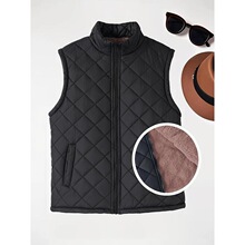C 34855 Quilted Stand Collar Zip Pocket Cotton Vest �������