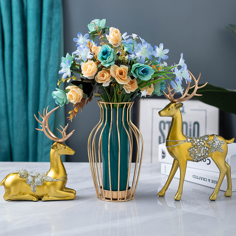 Jarrón de Vidrio de Arte en Hierro Creativo, Superventas Transfronterizo, para Mesa de Comedor y Sala de Estar, Flores Secas e Hidroponía, Decoración Moderna para el Hogar