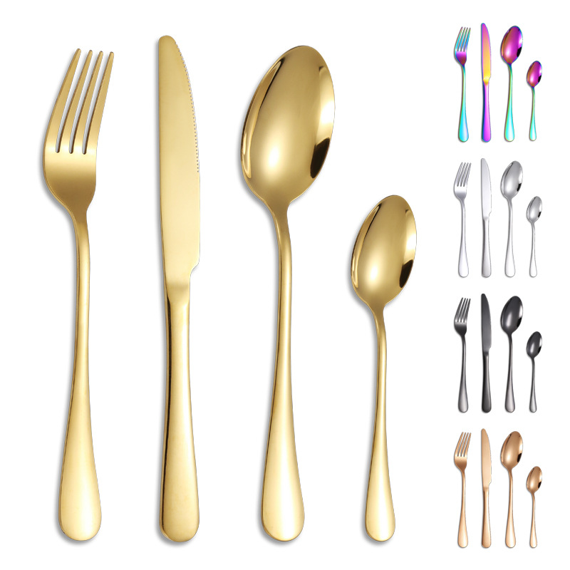 Transfronterizo 1010 traje de vajilla de acero inoxidable de 24 piezas conjunto Hotel titanio-plateado cuchillo de carne occidental, tenedor, cuchara, caja de regalo de cuchara de té