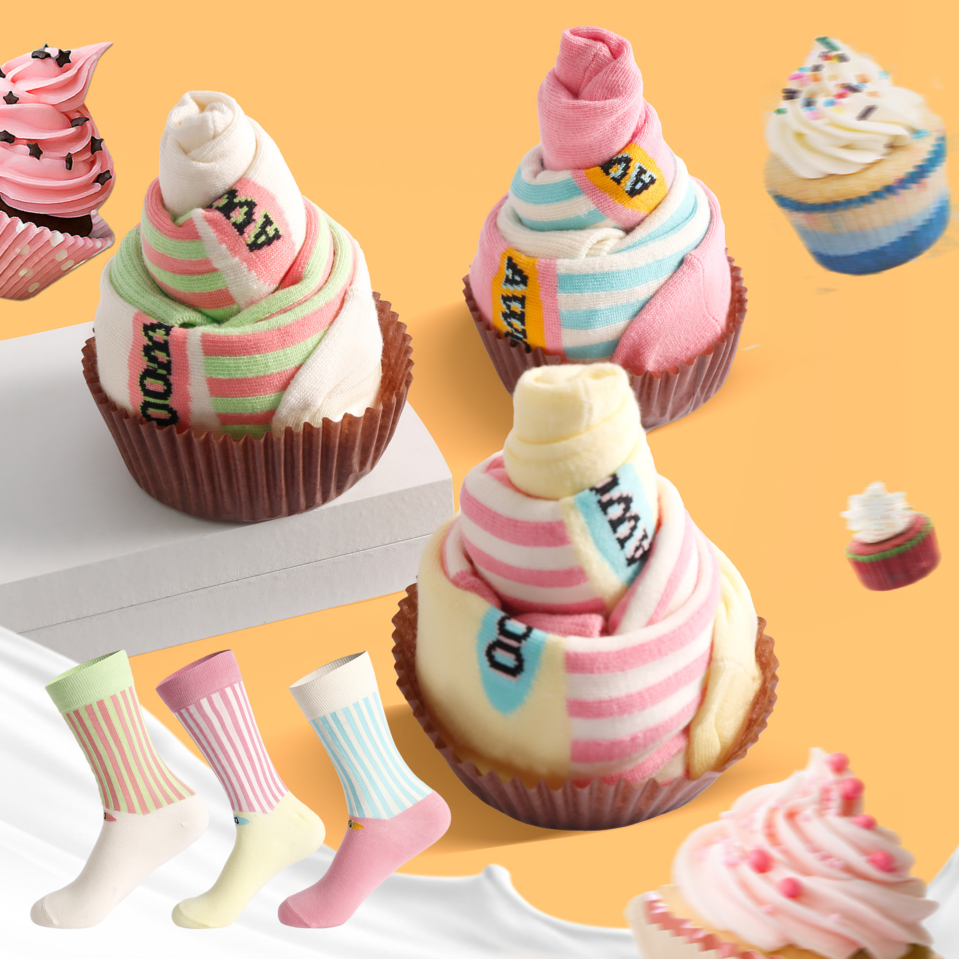 wholesale mid-calf jacquard weave socks cotton socks cake modeling creative sweet personality european and american cotton socks men and women gift socks