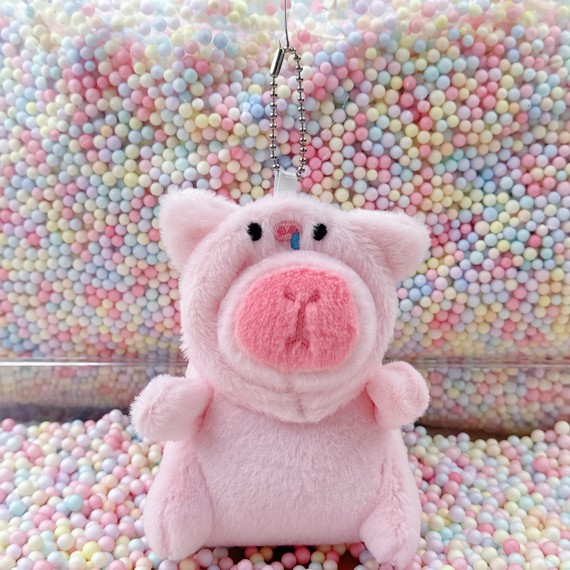 돼지 모자 핑크 카피발라 + 비즈 체인