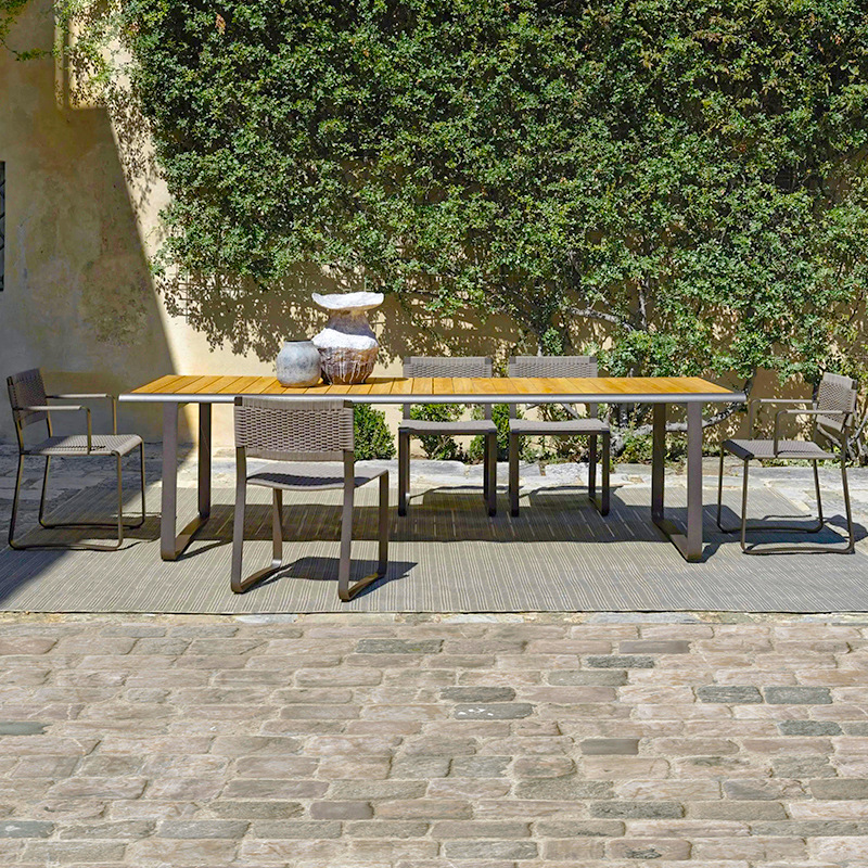 Conjunto de mesa y sillas de ratán para exteriores, mesa moderna y sencilla de aleación de aluminio, mesa larga impermeable para patio de hotel o villa, resistente a la intemperie image 3