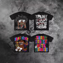 美国卡通图形T恤宿灰泥哥特超大T恤情侣Y2k韩国哥特男装