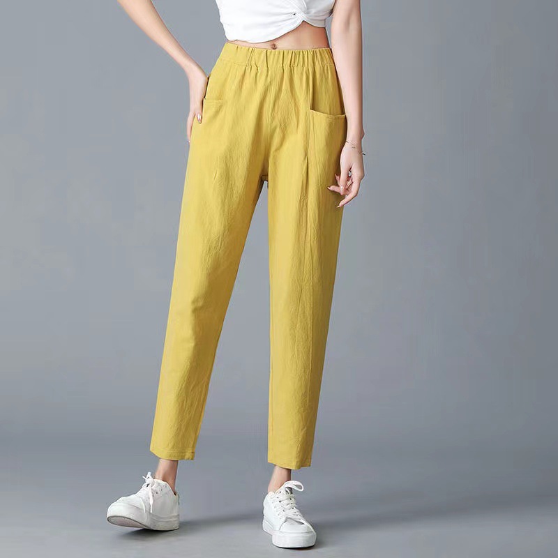 金韩棉麻九分裤女夏季薄款2025新款韩版宽松显瘦高腰直筒裤  包邮